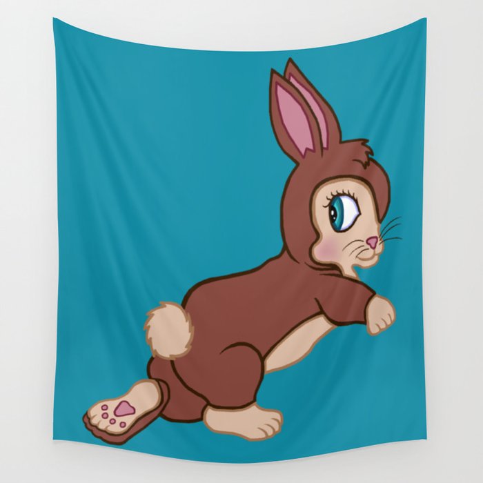 Running Brown and Tan Easter Bunny Rabbit Wall Tapestry