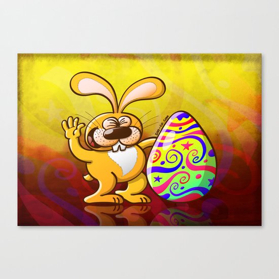 Easter Bunny Proud of his Big Decorated Egg Canvas Print