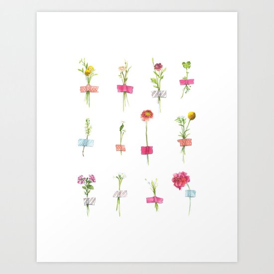 Watercolor Washi Tape Sprigs Art Print