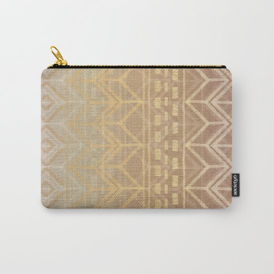 Neutral Tan & Gold Tribal Ikat Pattern Carry-All Pouch