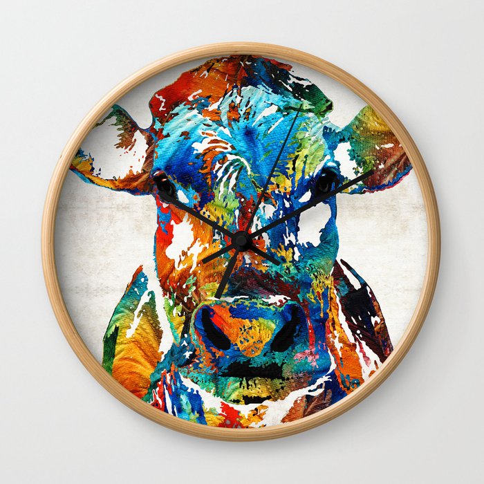 Colorful Cow Art - Mootown - By Sharon Cummings Wall Clock