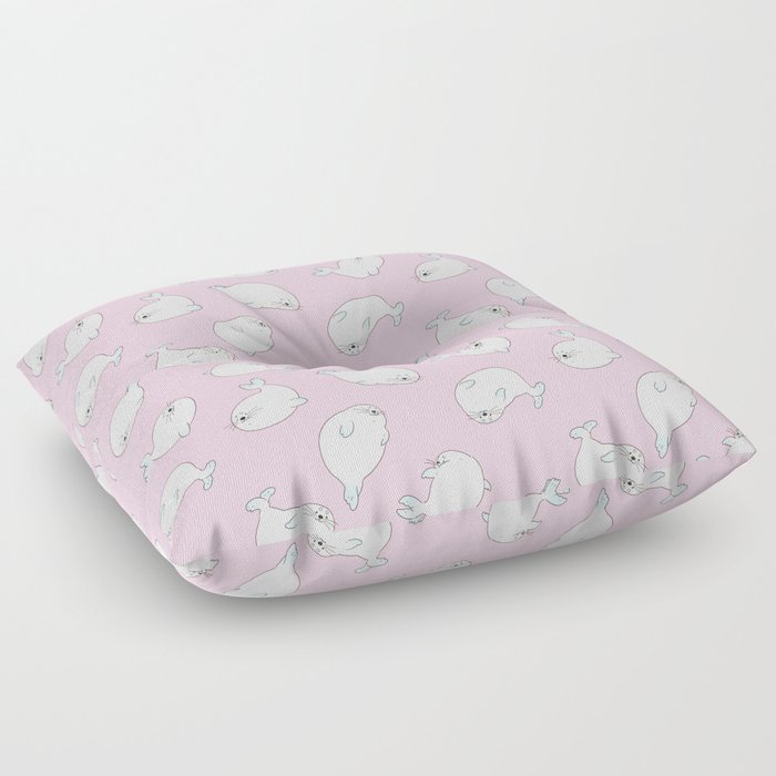 All-Over-Print Adorable Seal Pups (pink) Floor Pillow
