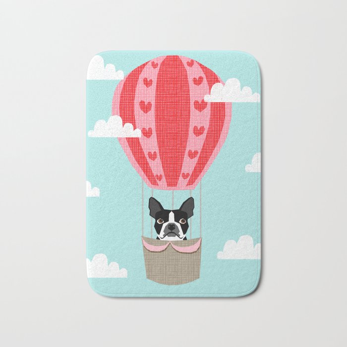 Boston Terrier dog breed hot air balloon dog art Bath Mat