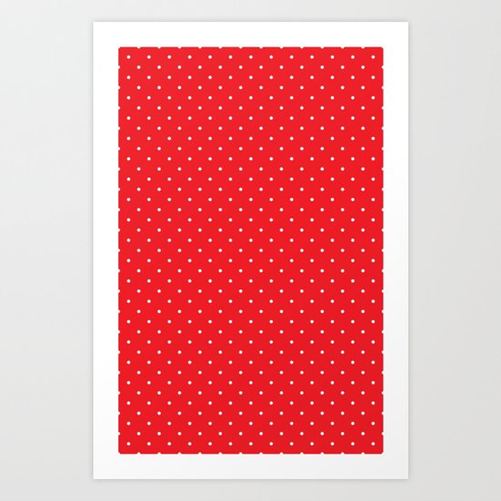 White polka dots on red Art Print