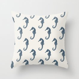 A Navy Blue Herd of Seahorses Throw Pillow