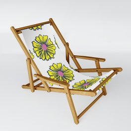 70’s Retro Modern Yellow Spring Daisy Flower Pattern Sling Chair