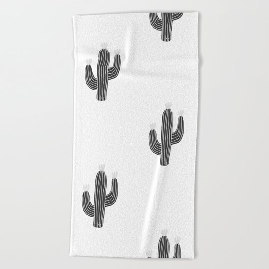 Cactus bloom - bw Beach Towel