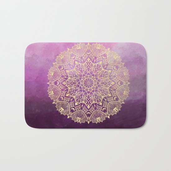Gold mandala on maroon ink Bath Mat