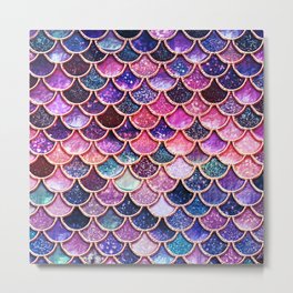 Pink & Purple Trendy Glitter Mermaid Scales  Metal Print