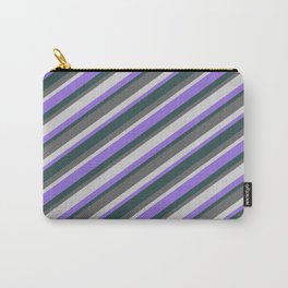 [ Thumbnail: Purple, Dark Slate Gray, Dim Gray, and Light Grey Colored Lined Pattern Carry-All Pouch ]
