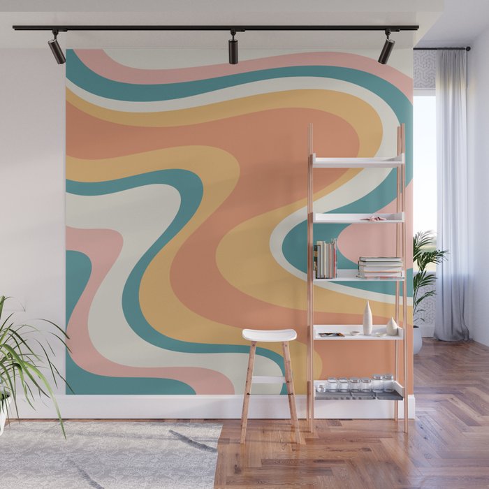 Retro Dream Colourful Abstract Swirl Pattern Teal Pink Orange Wall Mural