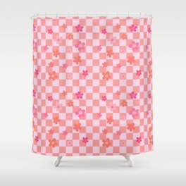 pink flower check Shower Curtain