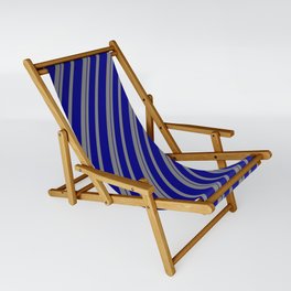 [ Thumbnail: Gray and Blue Colored Striped/Lined Pattern Sling Chair ]