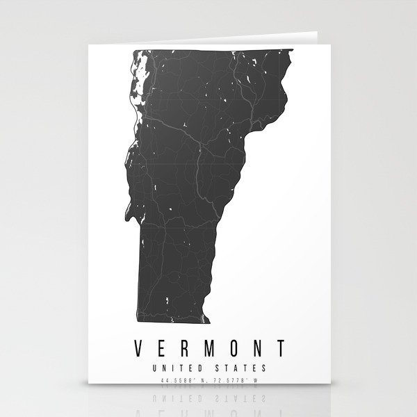 Vermont Mono Black and White Modern Minimal Street Map Stationery Cards