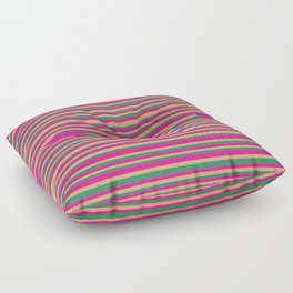 [ Thumbnail: Deep Pink, Light Salmon & Sea Green Colored Lines Pattern Floor Pillow ]