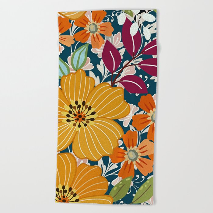 Bright Colorful Floral Prints Beach Towel