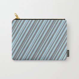 [ Thumbnail: Grey & Light Blue Colored Lines Pattern Carry-All Pouch ]