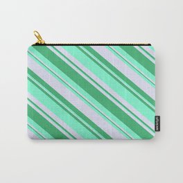 [ Thumbnail: Lavender, Sea Green & Aquamarine Colored Lines Pattern Carry-All Pouch ]