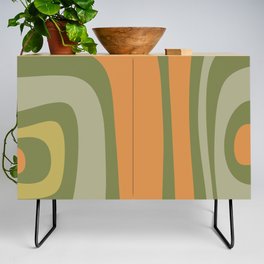 Tiki Abstract Minimalist Mid-Century Modern Pattern in Retro Olive Green and Orange Tones Credenza