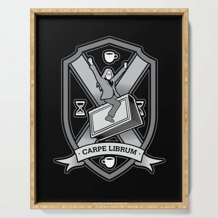 Carpe Librum Bookish Coat Of Arms Librarian Bookworm Serving Tray