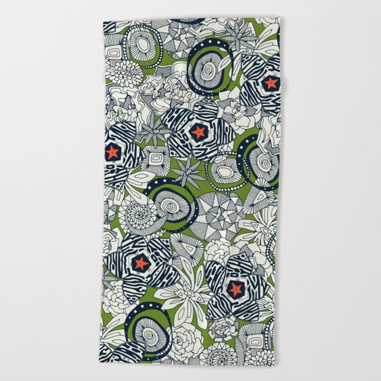 succulents green orange star Beach Towel