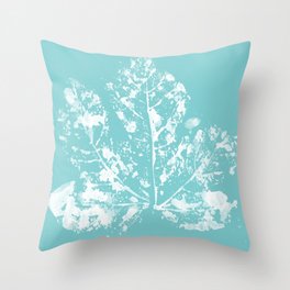 Fig Leaf Print in Teal Throw Pillow