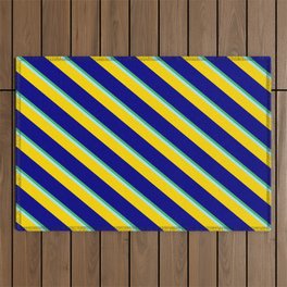 [ Thumbnail: Sea Green, Turquoise, Yellow & Blue Colored Stripes Pattern Outdoor Rug ]