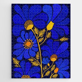 Wildflower Garden Jigsaw Puzzle | Colorful, Bold, Bright, Illustration, Floral, Happy, Cobalt, Painting, Modern, Indigo 