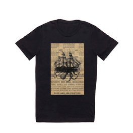 Octopus Kraken attacking Ship Antique Almanac Paper T Shirt | Funky, Octopusart, Dorm, Collage, Industrial, Contemporary, Rad, Ocean, Water, Sea 