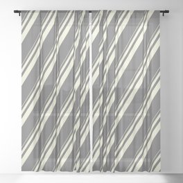 [ Thumbnail: Beige & Dim Grey Colored Striped/Lined Pattern Sheer Curtain ]