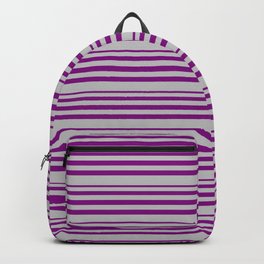 [ Thumbnail: Purple & Grey Colored Lines Pattern Backpack ]