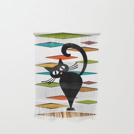 Mid Century black cat design Wall Hanging