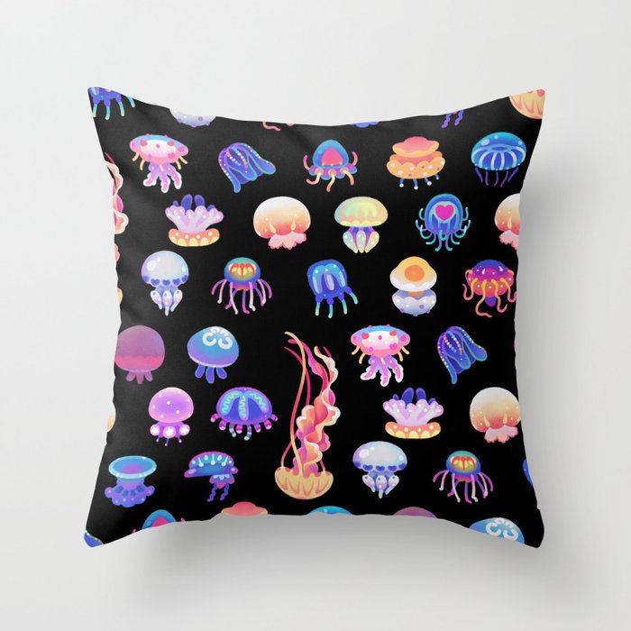 Jellyfish Day - dark Throw Pillow