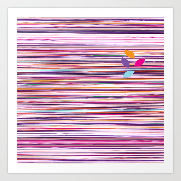 multicolored stripes pattern with leaves Art Print