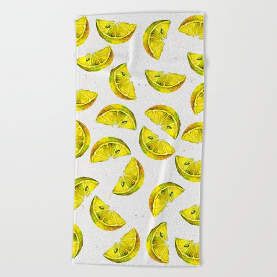 Lemon Slices Pattern White Beach Towel