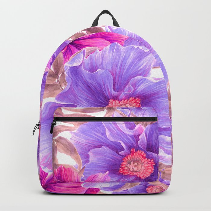 Elegant pink violet hand painted watercolor tropical floral Backpack