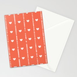 Coral White Mini Heart Love Stripes (Vertical Pattern) Stationery Cards
