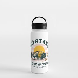 Big Sky Country, Montana: Love The Wild. Cool Retro Travel Art Featuring Buffalo Water Bottle