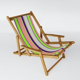 [ Thumbnail: Light Grey, Chartreuse, Dark Salmon, and Indigo Colored Striped/Lined Pattern Sling Chair ]