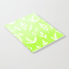 White Leaves on a Green Background Pattern Notebook