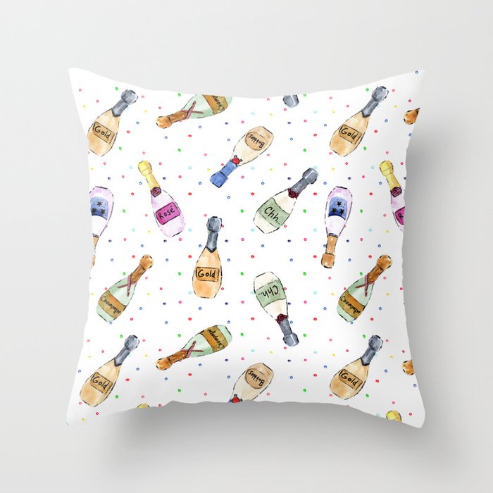 Champagne party - watercolor bottles Throw Pillow