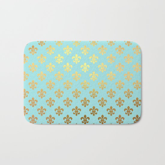 Royal gold ornaments on aqua turquoise background Bath Mat