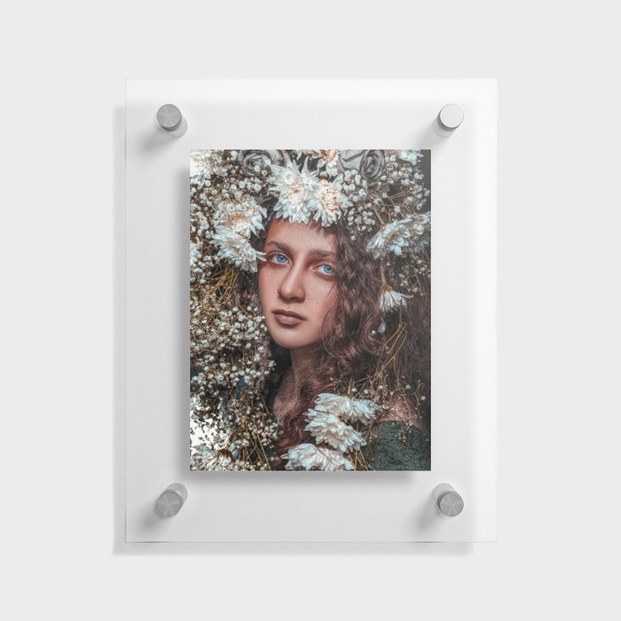 Floral forest female portrait with white blossoms color magical realism photograph / photography Floating Acrylic Print