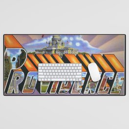 Greetings from Providence, Rhode Island downcity downtown vintage postcard advertisement poster portrait Desk Mat