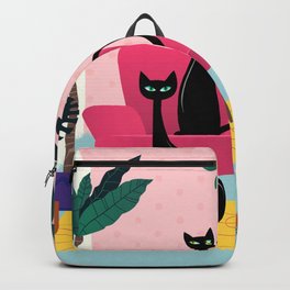 Sleek Black Cats Rule In This Urban Jungle Backpack | Jungle, Plants, Houseplants, Gato, Rug, Modern, Eames, Midcentury, Retro, Mod 