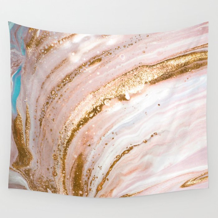 Blush Pink And Gold Liquid Color  Wall Tapestry