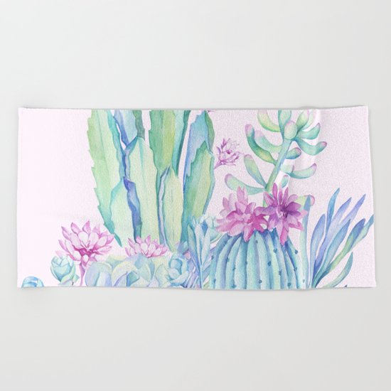 Mixed Cacti Pink #society6 #buyart Beach Towel
