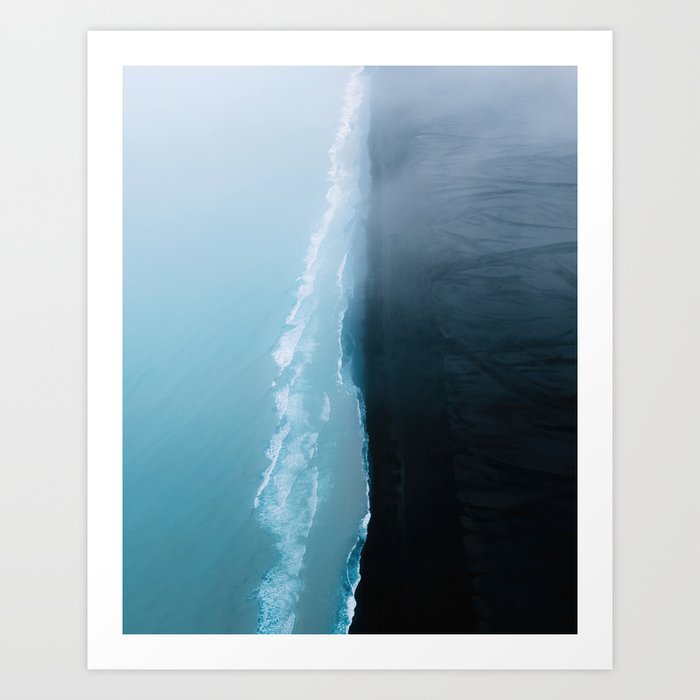Black Sand And Blue Ocean In Iceland Art Print