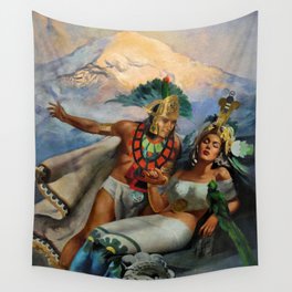 Caballero Aztec Warrior and Queen Mexican Yucatan romantic portrait painting Wall Tapestry