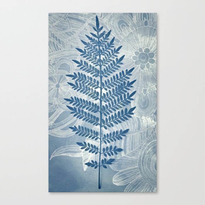 Jacaranda Leaf in Blue, Cream, Grey Canvas Print